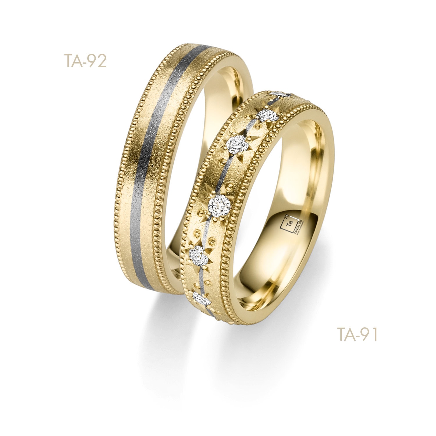 Ta-91-Ta92 TA91-TA-92-Gelbgold-Tantal-Trauringe-Tantaleinlage-Diamanten-sternfassung