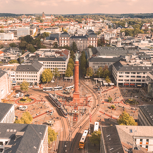 Auf dem Bild sieht man das Zentrum von Darmstadt.